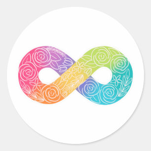 Redonda Pegatina de signo de infinito arco iris de neurodi