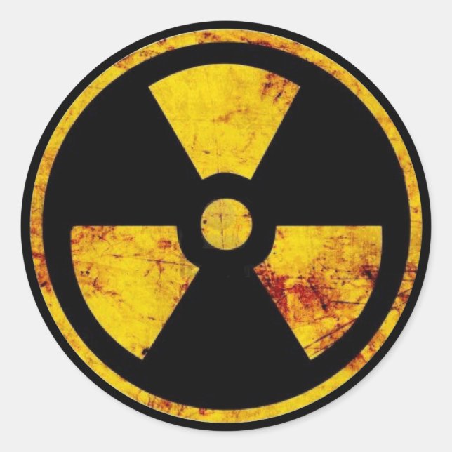 Redonda Pegatina de signos de advertencia nuclear sucio (Anverso)