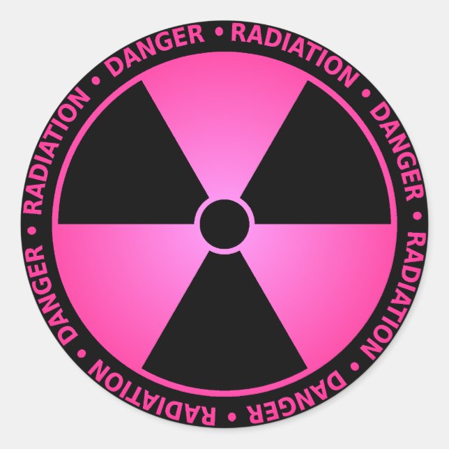 Redonda Pegatina de símbolo de radiación Rosa con texto (Anverso)