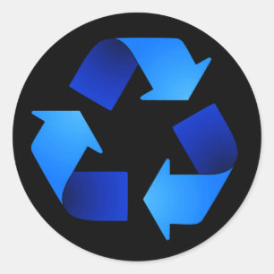 Redonda Pegatina de símbolo de reciclaje azul