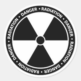 Redonda Pegatina de símbolos de radiación en blanco y negr