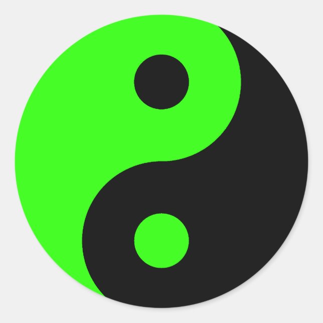 Redonda Pegatina de símbolos de Yang verde y negro (Anverso)