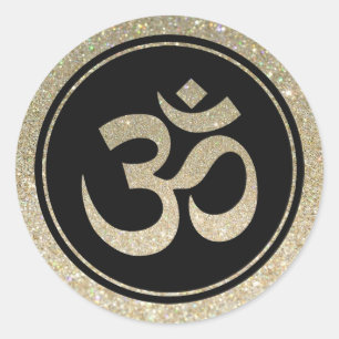 Redonda Pegatina de símbolos Om purpurina