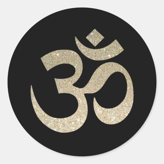 Redonda Pegatina de símbolos Om purpurina (Anverso)