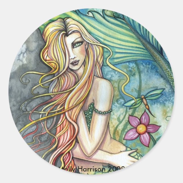 Redonda Pegatina de Sirena de Agua Dulce por Molly Harriso (Anverso)
