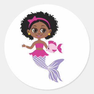 Redonda Pegatina de sirena negra americana 