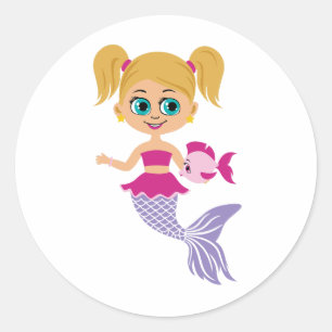 Redonda Pegatina de sirena rubia para bolsas de cumpleaños