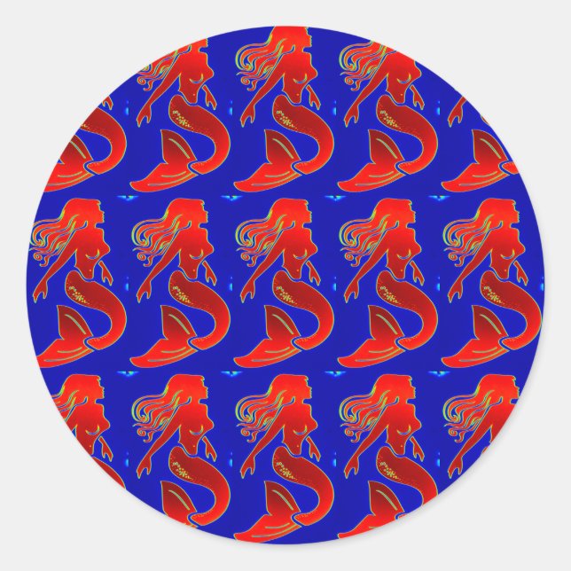 Redonda pegatina de sirenas rojas (Anverso)