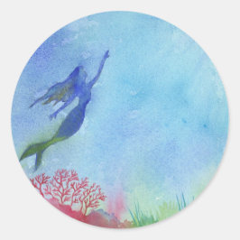 Redonda Pegatina de sirenas subacuáticas