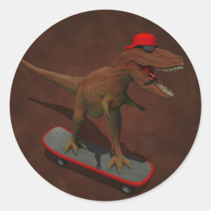 Redonda Pegatina de Skateboarding T Rex