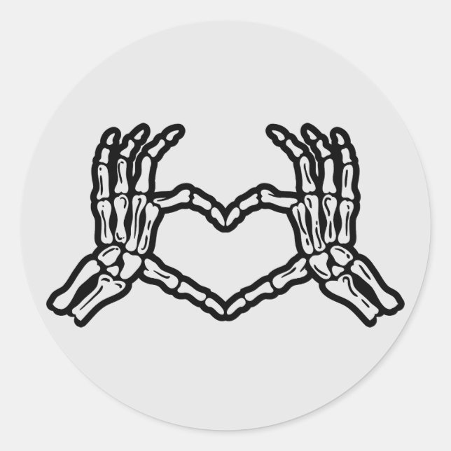 Redonda Pegatina de Skeleton Hands Heart Halloween (Anverso)