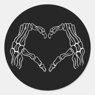 Redonda Pegatina de Skeleton Hands Heart Halloween