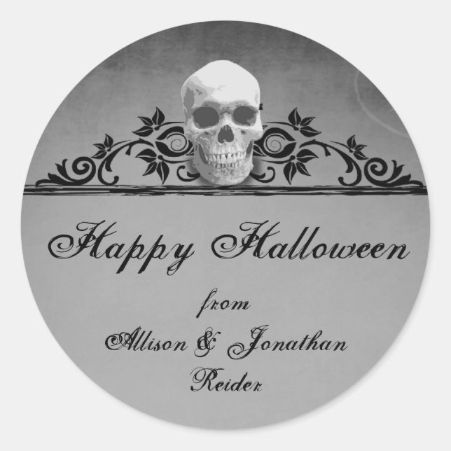Redonda Pegatina de Skull Frame Halloween (Anverso)