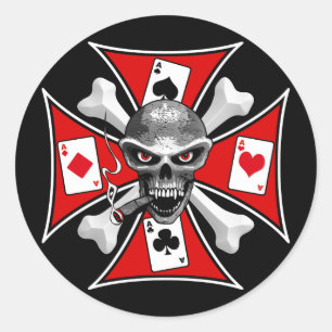 Redonda Pegatina de Skull Poker