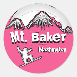 Redonda Pegatina de snowboard rosa de Mt. Baker Washington