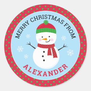 Redonda Pegatina de Snowman navideño personalizado