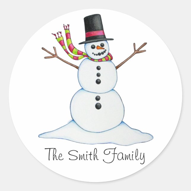 Redonda Pegatina de Snowman personalizado (Anverso)