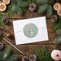 Pegatina de sobre de Navidad de cuadros verdes | M