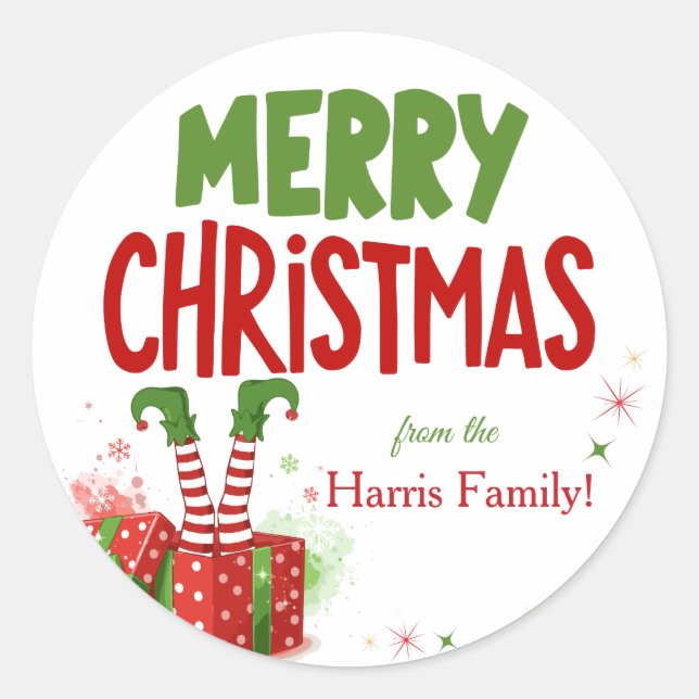 Redonda Pegatina de Sobre de Navidad Feliz Personalizada (Anverso)