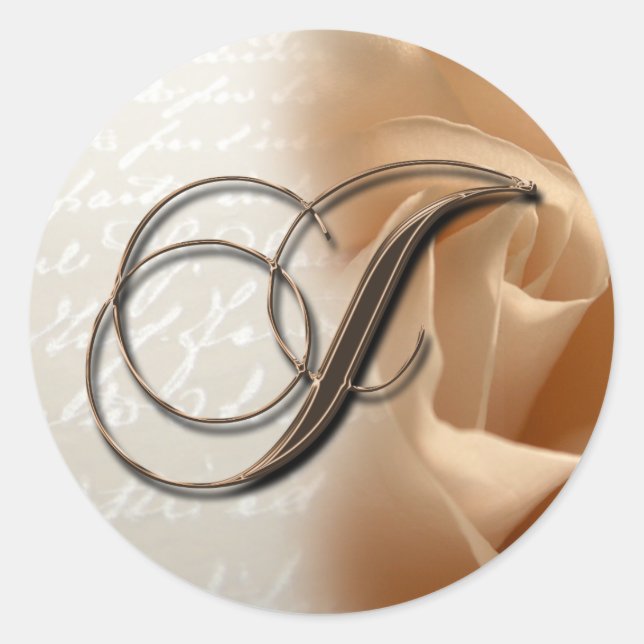 Redonda Pegatina de sobres Boda de letra monograma J (Anverso)