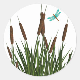 Redonda pegatina de sobres de 20 - 1.5" Cattail/Dragonfly