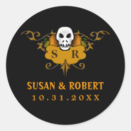 Redonda Pegatina de sobres de boda - Calavera de Halloween