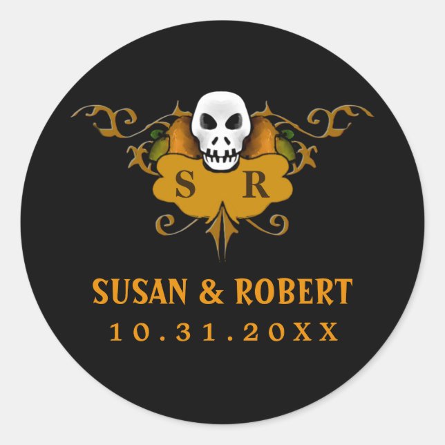 Redonda Pegatina de sobres de boda - Calavera de Halloween (Anverso)