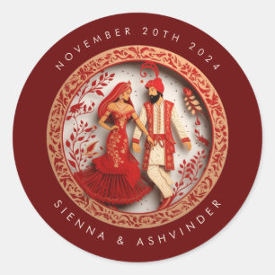 Redonda Pegatina de sobres de la pareja Boda india