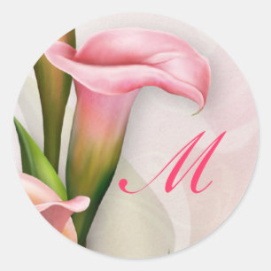 Redonda Pegatina de sobres monogramo Calla Lily Pink