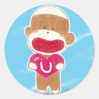 Redonda Pegatina de Sock Monkey Valentine