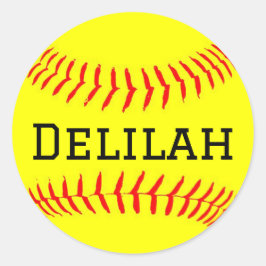 Redonda Pegatina de Softball con personalización de nombre
