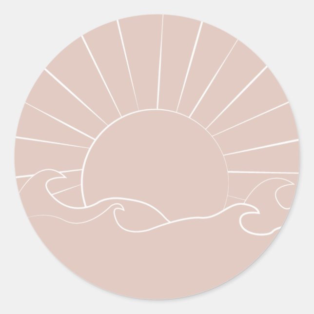 Redonda Pegatina de Sol y Olas bohemias (Anverso)