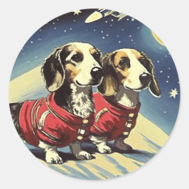 Redonda Pegatina de Space Dachshund