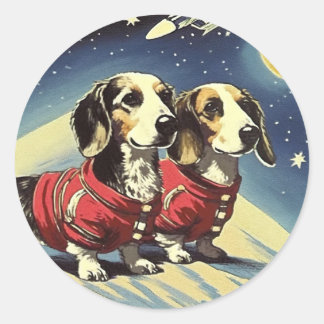 Redonda Pegatina de Space Dachshund