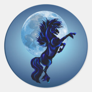Redonda Pegatina de Stallion y Luna Azul