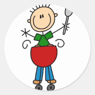 Redonda Pegatina de Stick Figure Bbq