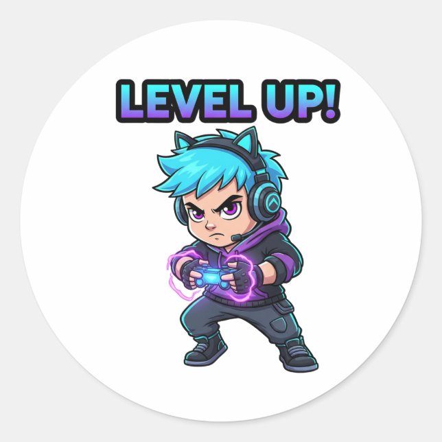 Redonda Pegatina de subir de nivel de juego (Anverso)