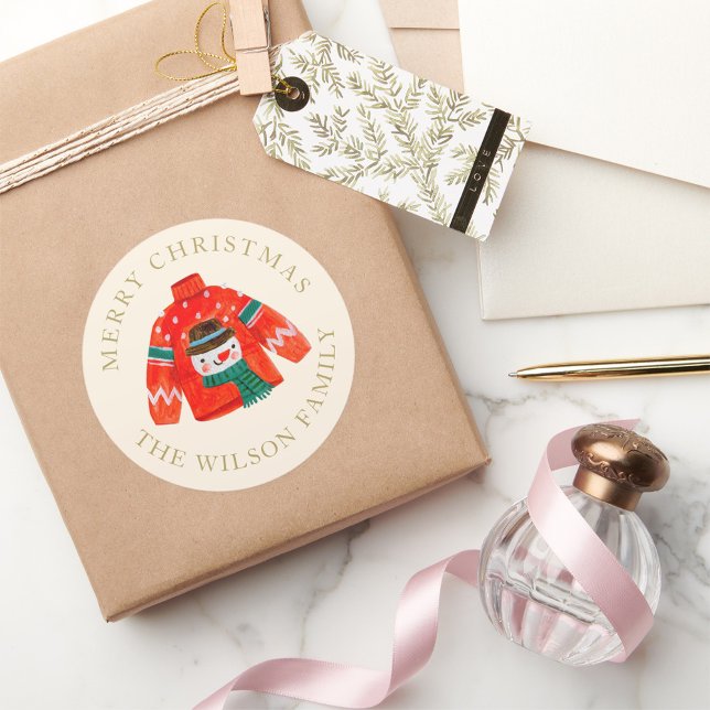 Redonda Pegatina de suéter de Navidad feo | Personalizado (Subido por el creador)