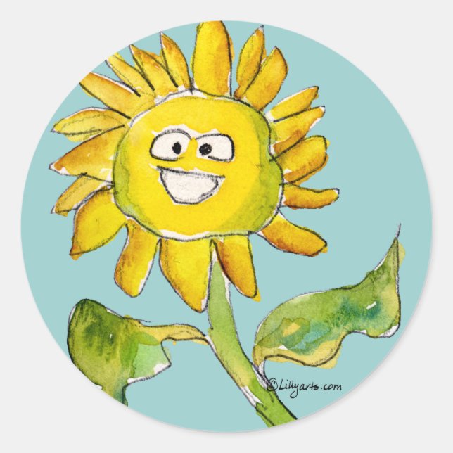 Redonda Pegatina de Sunflower Clipart (Anverso)