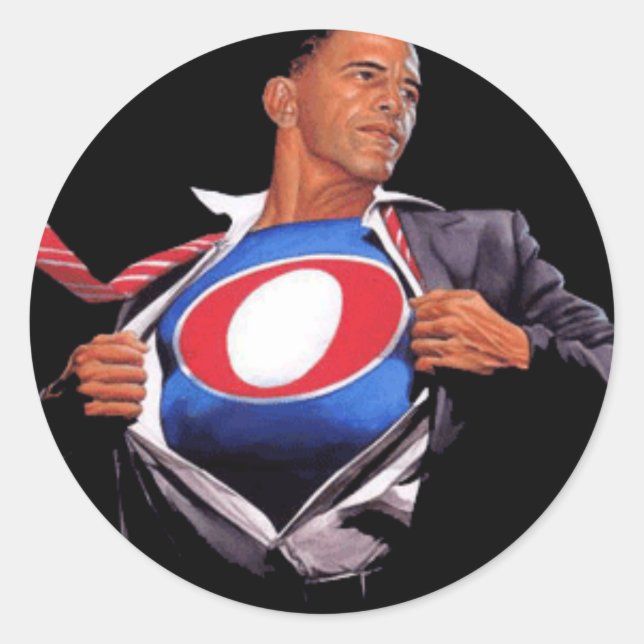 Redonda Pegatina de Super Obama (Anverso)