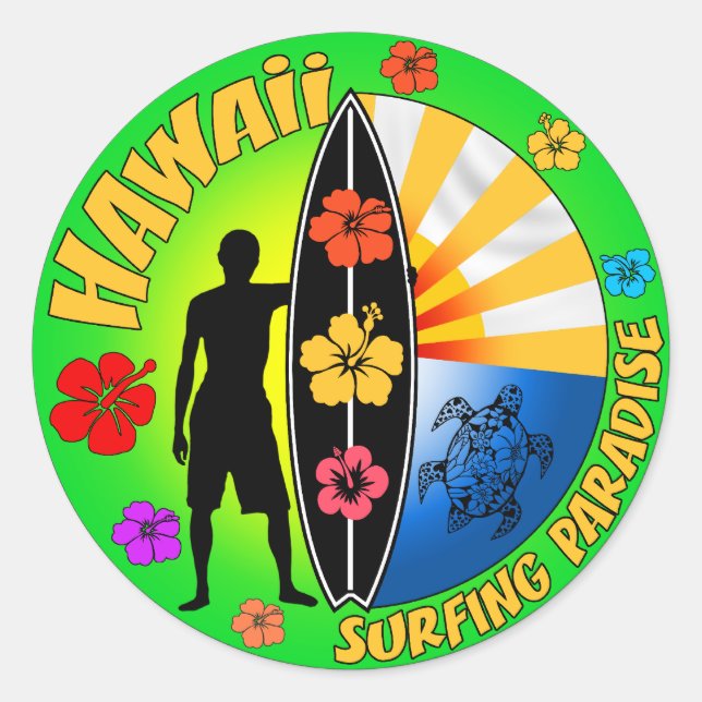 Redonda Pegatina de surf de Hawaii (Anverso)