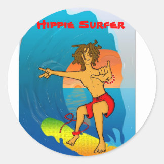 Redonda Pegatina de surfista hippie