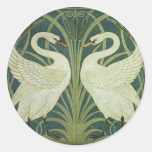 Redonda Pegatina de Swan y Rush Art Nouveau