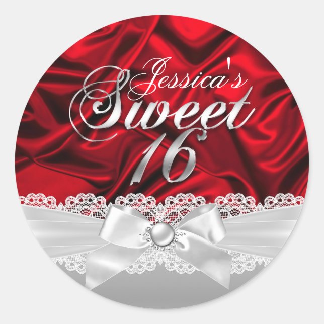 Redonda Pegatina de Sweet Sixteen de lazo de perla elegant (Anverso)