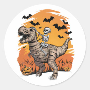 Redonda Pegatina de T-Rex en un esqueleto de Halloween