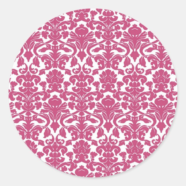 Redonda Pegatina de tarjetas Rosa de Fuchsia de Damask Flo (Anverso)