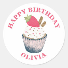 Pegatina de tarta de fresa - Sprinkles de corazón 