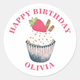 Redonda Pegatina de tarta de fresa - Sprinkles de corazón 