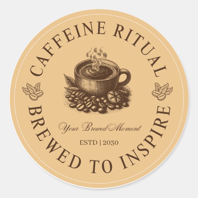 Redonda Pegatina de taza de café Ritual de cafeína prepara (Anverso)