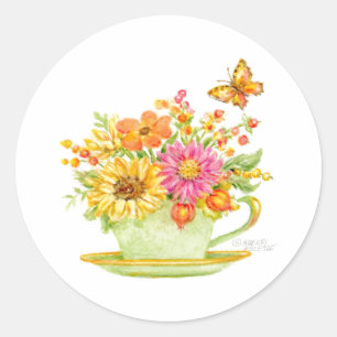 Redonda Pegatina de taza de té de otoño